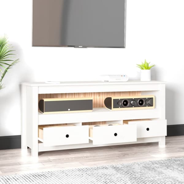 TV-møbler - Living tv-bord 114x35x52 cm massivt fyrretræ hvid