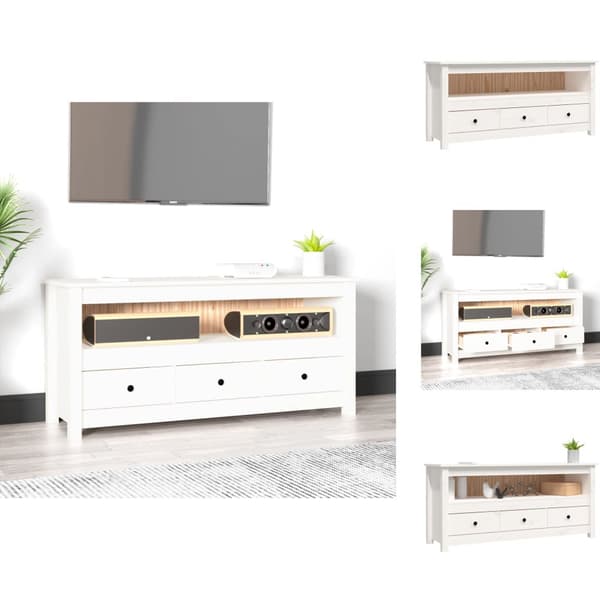 TV-møbler - Living tv-bord 114x35x52 cm massivt fyrretræ hvid
