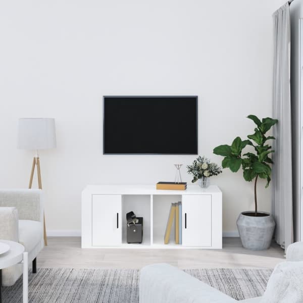 TV-bänkar - Living TV-skåp vit högglans 100x35x40 cm konstruerat trä