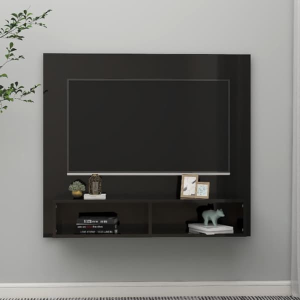 TV-møbler - Living væghængt tv-skab 102x23,5x90 cm konstrueret træ sort højglans
