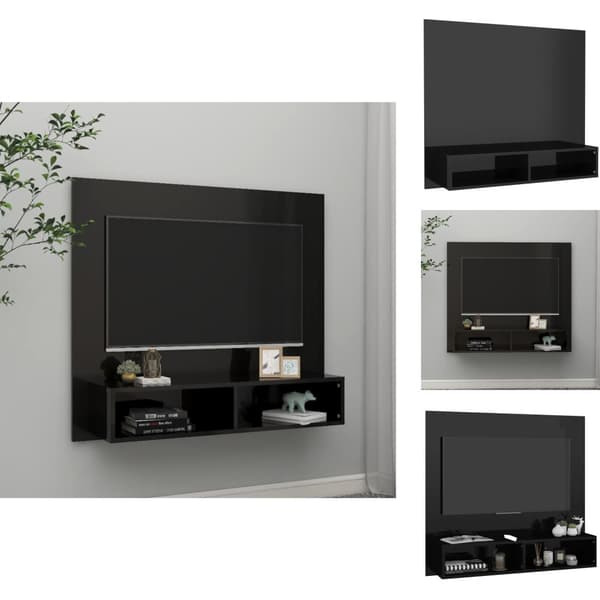 TV-møbler - Living væghængt tv-skab 102x23,5x90 cm konstrueret træ sort højglans