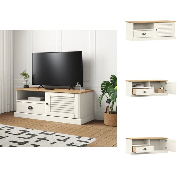 TV-bänkar - Living Tv-bänk VIGO vit 106x40x40 cm massiv furu