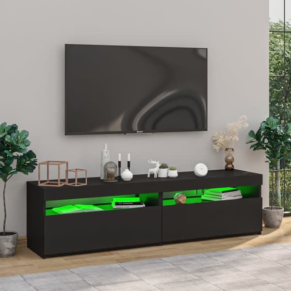 TV-bänkar - Living Tv-bänkar med LED-belysning 2 st svart 75x35x40 cm