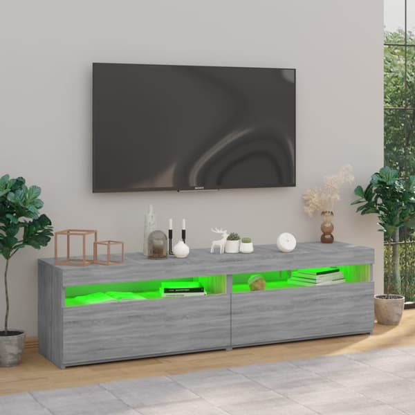 TV-bänkar - Living Tv-bänkar med LED-belysning 2 st grå sonoma 75x35x40 cm