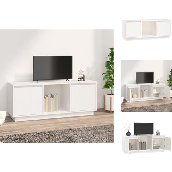TV-bänkar - Living Tv-bänk vit 110,5x35x44 cm massiv furu