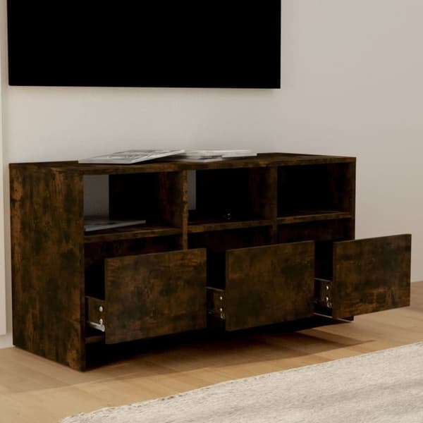 TV-bänkar - Living Tv-bänk rökfärgad ek 102x37,5x52,5 cm konstruerat trä