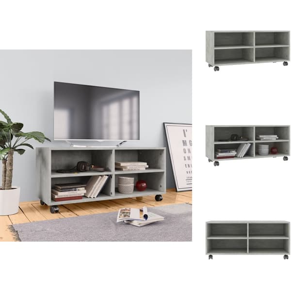 TV-bänkar - Living Tv-bänk med hjul betonggrå 90x35x35 cm konstruerat trä