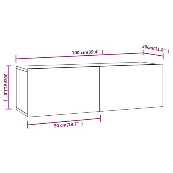 TV-tasot - Living TV-seinäkaapit 2 kpl betoninharmaa 100x30x30 cm tekninen puu