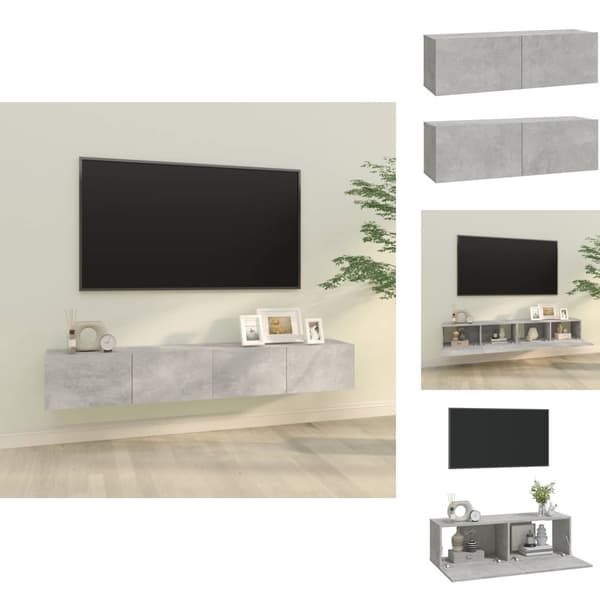 TV-tasot - Living TV-seinäkaapit 2 kpl betoninharmaa 100x30x30 cm tekninen puu