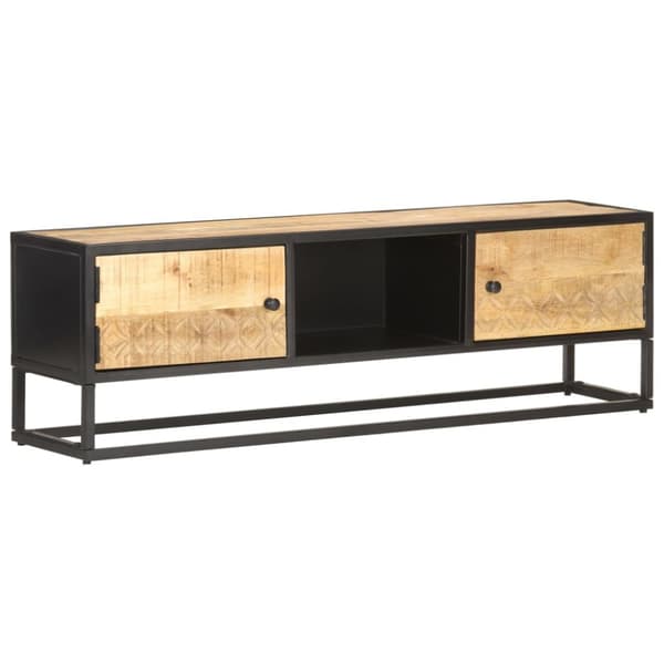 TV-møbler - Living tv-skab med udskåret låge 130x30x40 cm ru mangotræ