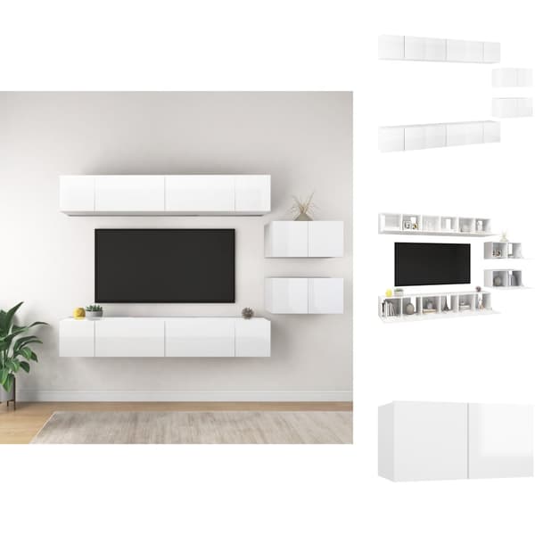TV-bänkar - Living TV-skåp 8 delar vit högglans spånskiva