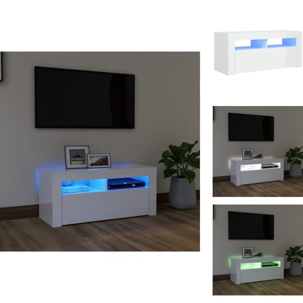 TV-tasot - Living TV-taso LED-valoilla korkeakiilto valkoinen 90x35x40 cm