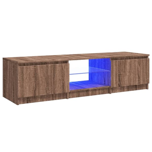 TV-møbler - Living tv-bord med LED-lys 140x40x35,5 cm brun egetræsfarve