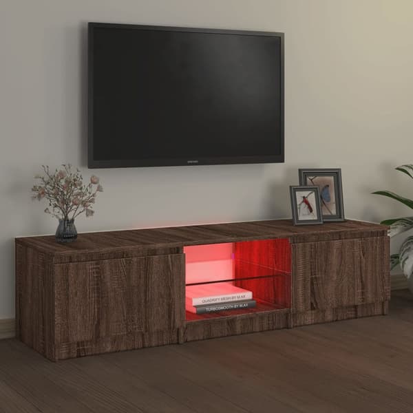 TV-møbler - Living tv-bord med LED-lys 140x40x35,5 cm brun egetræsfarve