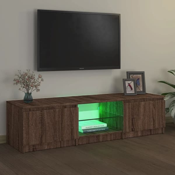 TV-møbler - Living tv-bord med LED-lys 140x40x35,5 cm brun egetræsfarve