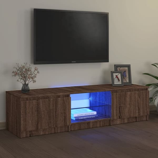 TV-møbler - Living tv-bord med LED-lys 140x40x35,5 cm brun egetræsfarve