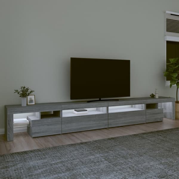 TV-bänkar - Living Tv-bänk med LED-belysning grå sonoma 290x36,5x40 cm
