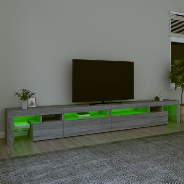 TV-bänkar - Living Tv-bänk med LED-belysning grå sonoma 290x36,5x40 cm