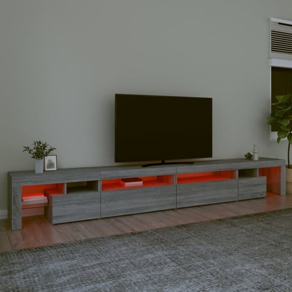 TV-bänkar - Living Tv-bänk med LED-belysning grå sonoma 290x36,5x40 cm