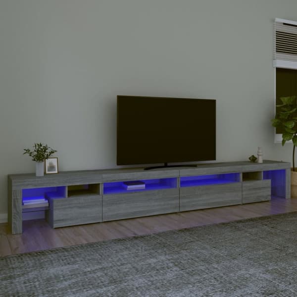 TV-bänkar - Living Tv-bänk med LED-belysning grå sonoma 290x36,5x40 cm