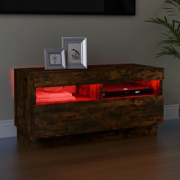 TV-bänkar - Living Tv-bänk med LED-belysning rökfärgad ek 80x35x40 cm