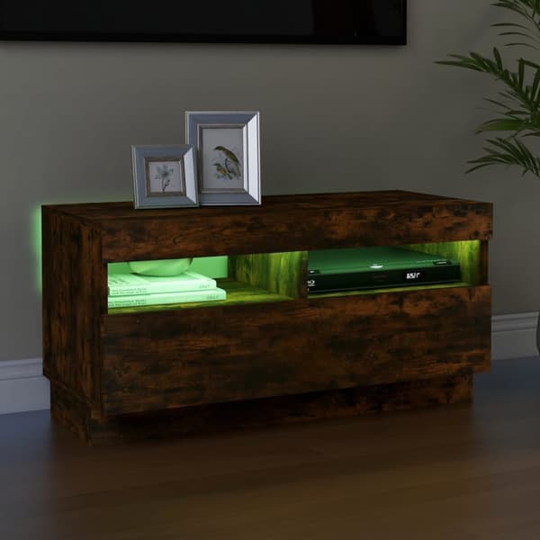 TV-bänkar - Living Tv-bänk med LED-belysning rökfärgad ek 80x35x40 cm