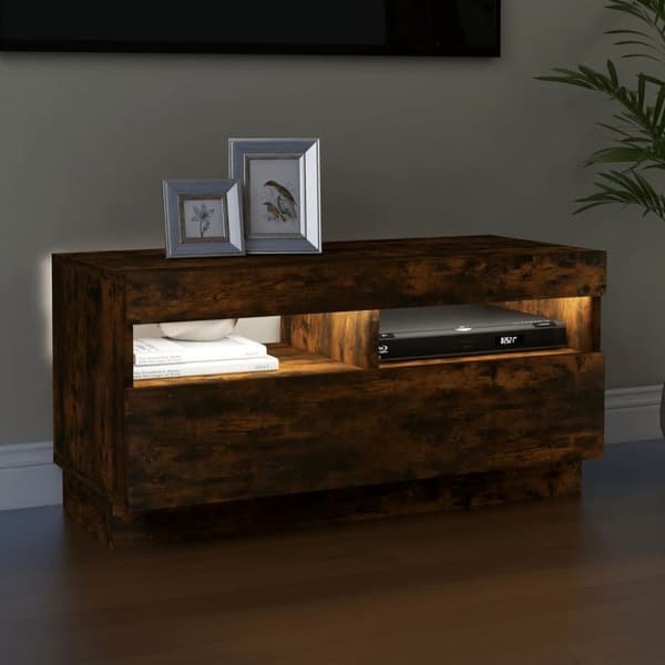 TV-bänkar - Living Tv-bänk med LED-belysning rökfärgad ek 80x35x40 cm