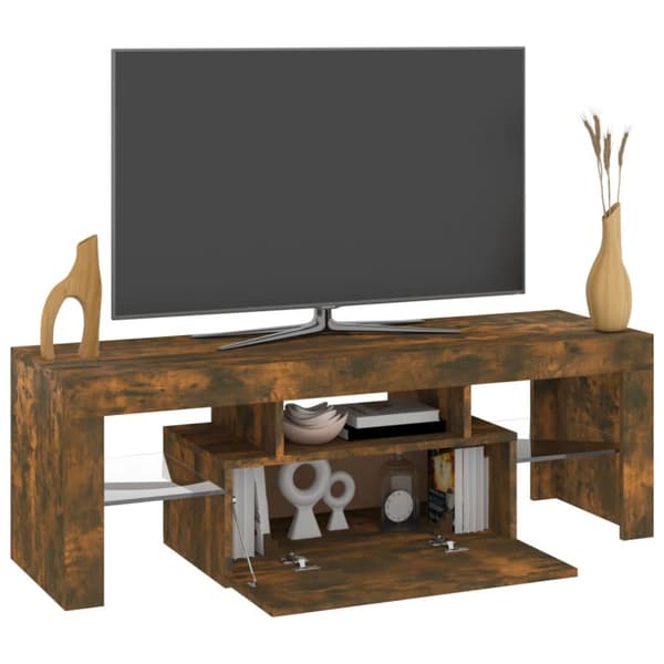 TV-møbler - Living tv-bord med LED-lys 120x35x40 cm røget eg
