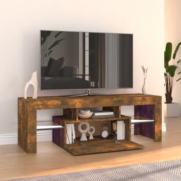 TV-møbler - Living tv-bord med LED-lys 120x35x40 cm røget eg
