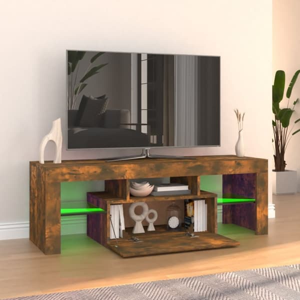 TV-møbler - Living tv-bord med LED-lys 120x35x40 cm røget eg