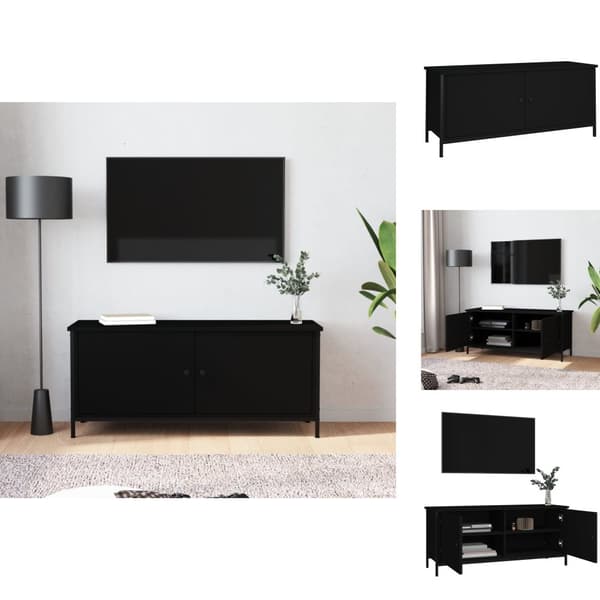 TV-møbler - Living tv-bord med låger 102x35x45 cm konstrueret træ sort