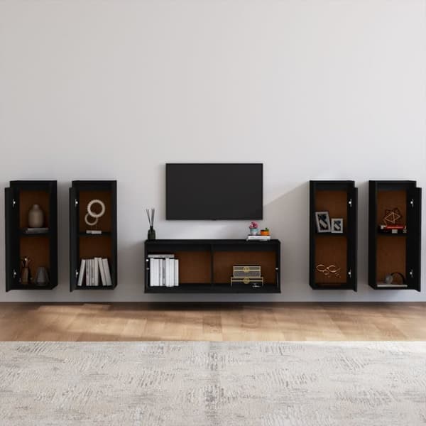 TV-bänkar - Living Tv-bänk 5 delar svart massiv furu