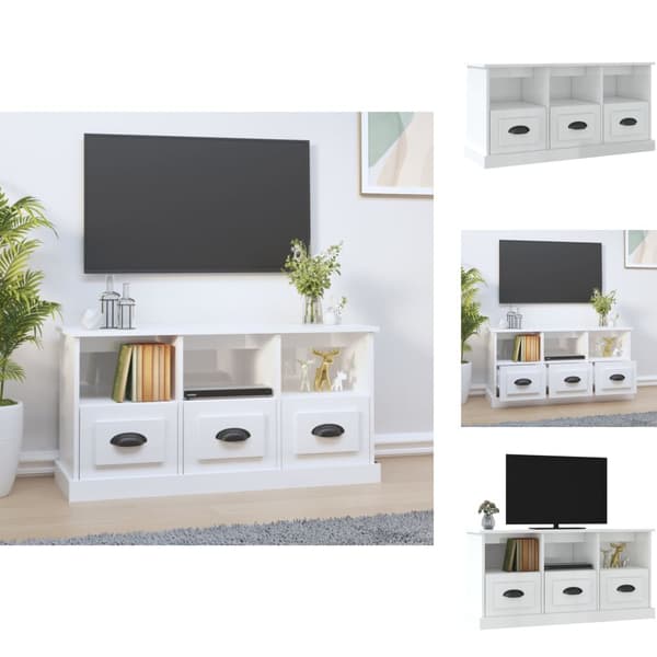 TV-møbler - Living tv-bord 100x35x50 cm konstrueret træ hvid højglans