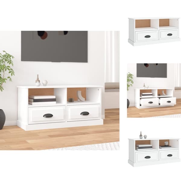 TV-møbler - Living tv-bord 93x35,5x45 cm konstrueret træ hvid højglans