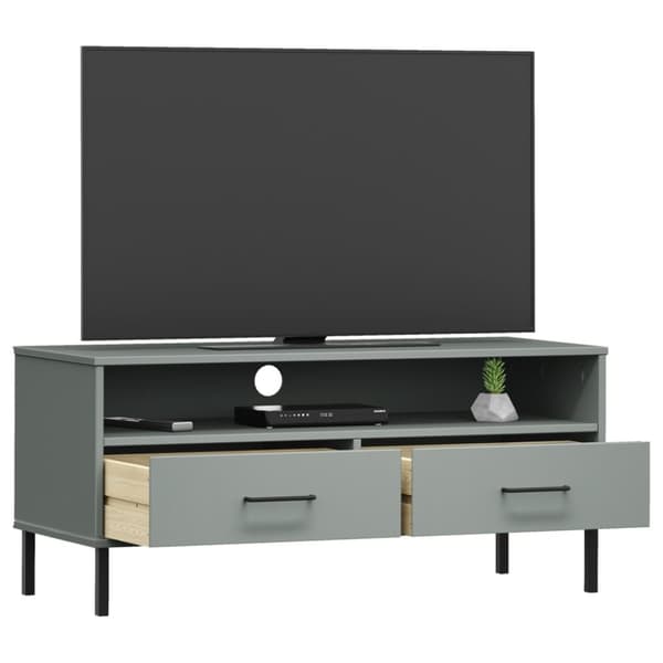 TV-møbler - Living tv-bord med metalben OSLO massivt fyrretræ grå