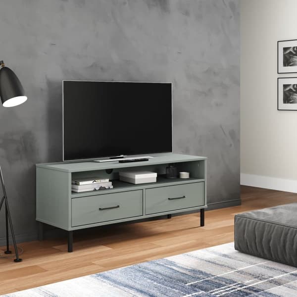 TV-møbler - Living tv-bord med metalben OSLO massivt fyrretræ grå