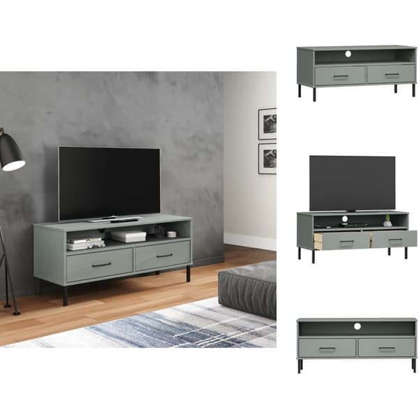 TV-møbler - Living tv-bord med metalben OSLO massivt fyrretræ grå