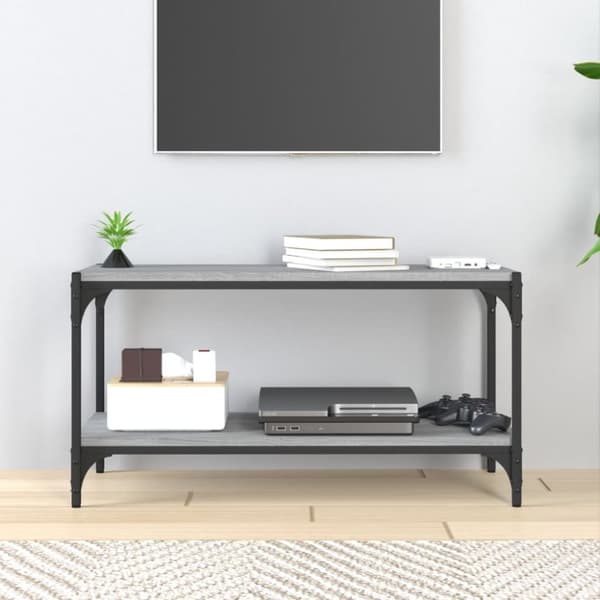 TV-møbler - Living tv-bord 80x33x41 cm konstrueret træ og stål grå sonoma-eg