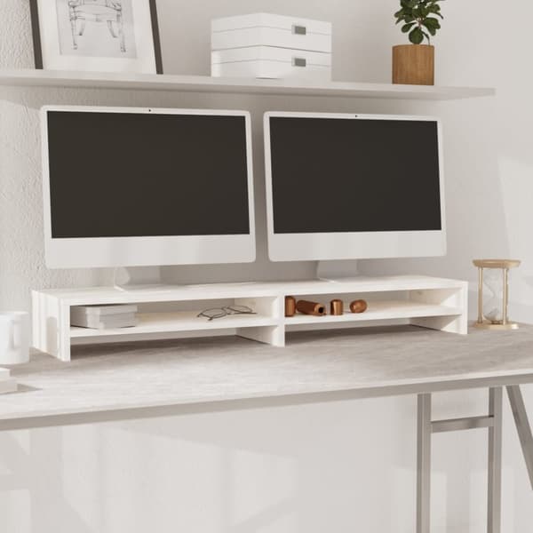 TV-møbler - Living skærmholder 100x24x13 cm massivt fyrretræ hvid