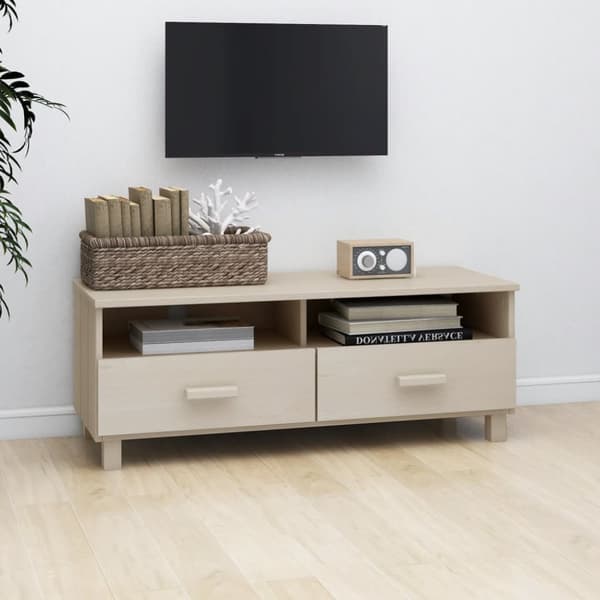 TV-møbler - Living tv-skab HAMAR 106x40x40 cm massivt fyrretræ honningbrun