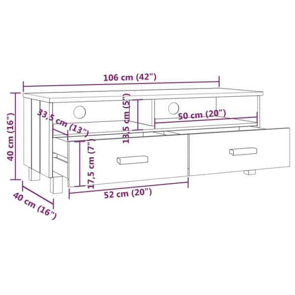 TV-møbler - Living tv-skab HAMAR 106x40x40 cm massivt fyrretræ honningbrun