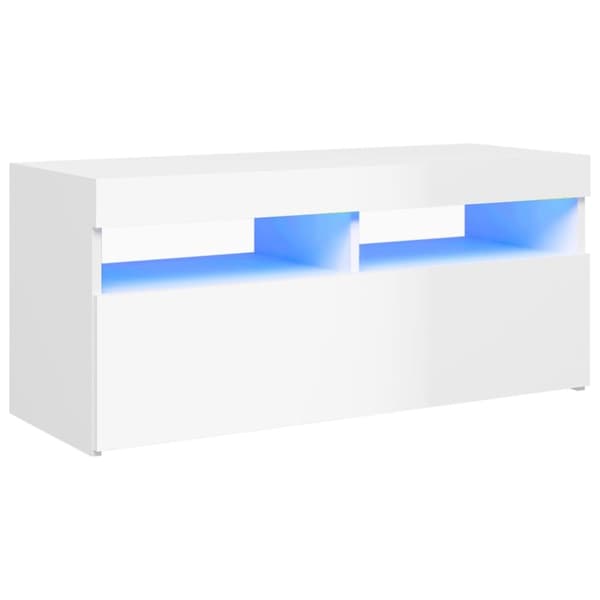 TV-bänkar - Living TV-bänk med LED-belysning vit högglans 90x35x40 cm
