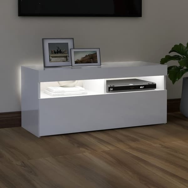 TV-bänkar - Living TV-bänk med LED-belysning vit högglans 90x35x40 cm