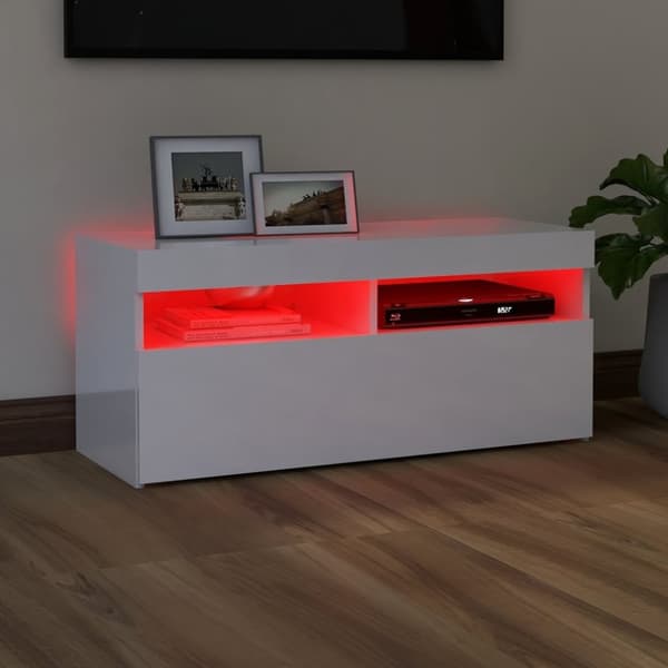 TV-bänkar - Living TV-bänk med LED-belysning vit högglans 90x35x40 cm