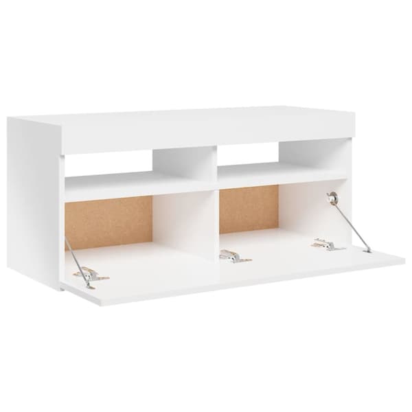 TV-bänkar - Living TV-bänk med LED-belysning vit högglans 90x35x40 cm