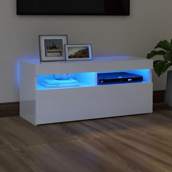 TV-bänkar - Living TV-bänk med LED-belysning vit högglans 90x35x40 cm