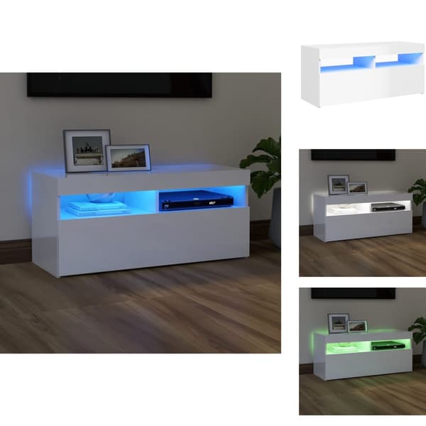 TV-bänkar - Living TV-bänk med LED-belysning vit högglans 90x35x40 cm