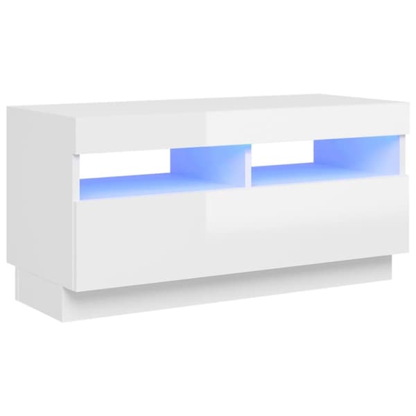 TV-møbler - Living tv-skab med LED-lys 80x35x40 cm hvid højglans