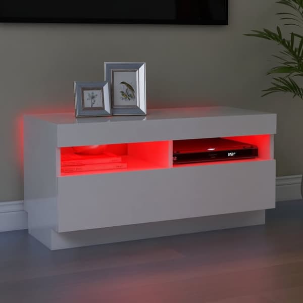 TV-møbler - Living tv-skab med LED-lys 80x35x40 cm hvid højglans