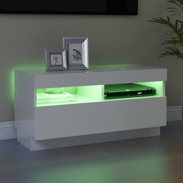 TV-møbler - Living tv-skab med LED-lys 80x35x40 cm hvid højglans